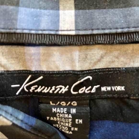 ✨3/$30✨ Kenneth Cole Black Blue & Grey Plaid Button-Up Shirt | L​​ - Picture 3 of 3